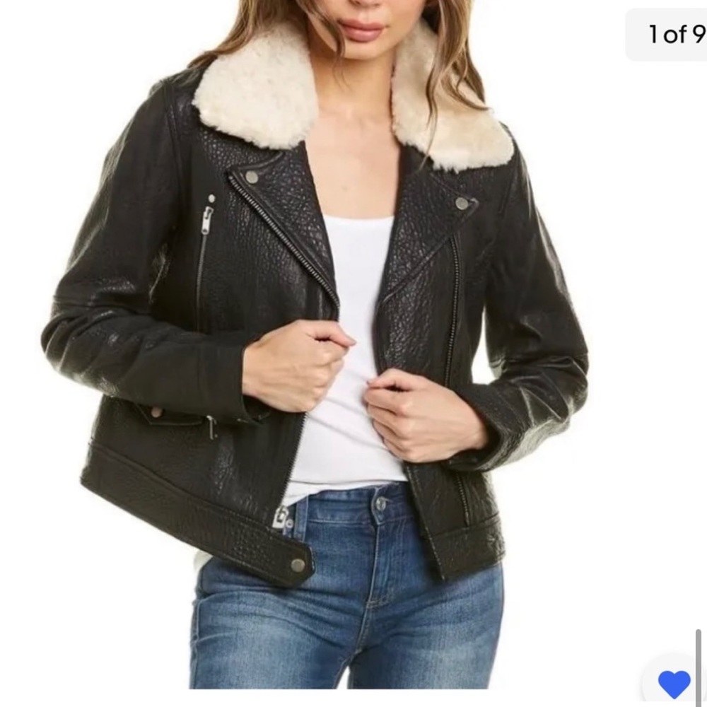 Winter Leather Jacket Shearling Collar - image 4